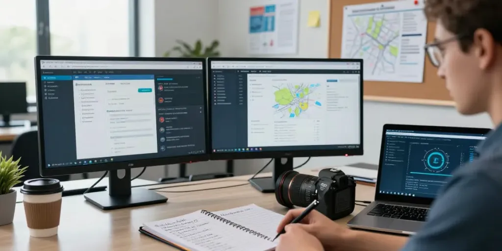 OSINT investigation in a professional office, focusing on data analysis and tools used.