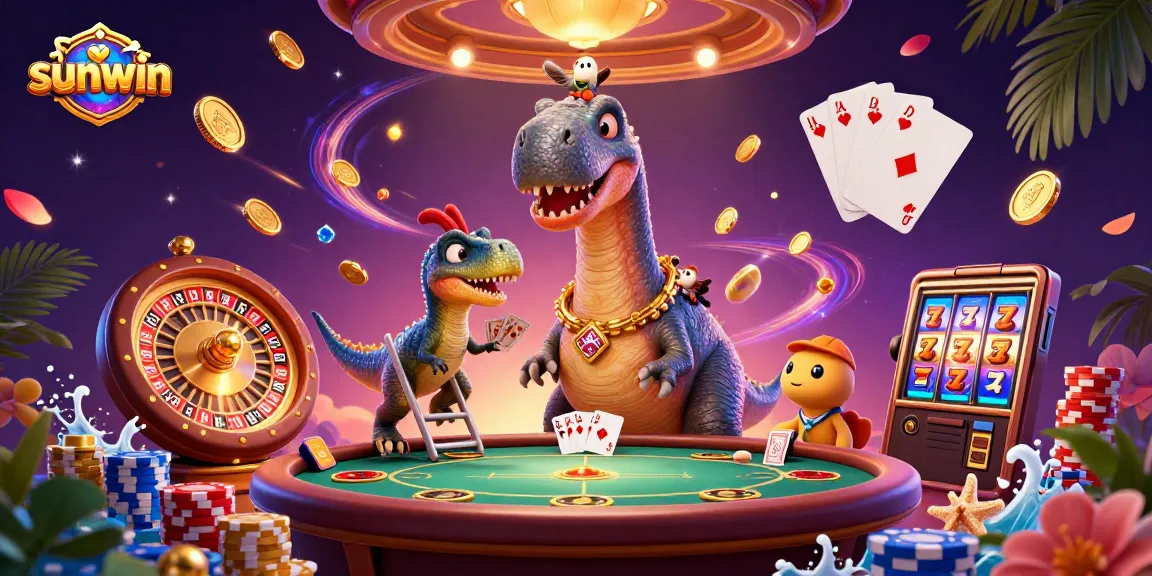 Experience the vibrant universe of sunwin amidst cascading coins and a stunning casino scene.