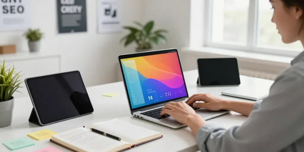 Engaging scene of instant indexing strategies in a modern digital marketing workspace.