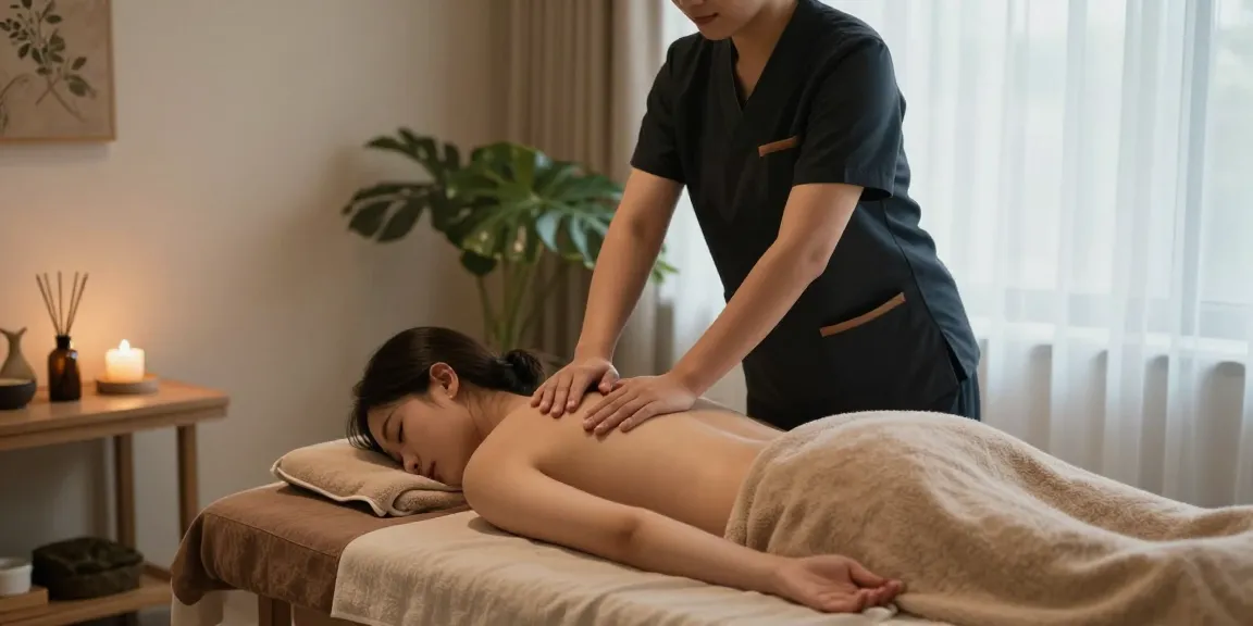 Serene 광명출장안마 massage therapy scene with essential oils and calming atmosphere.