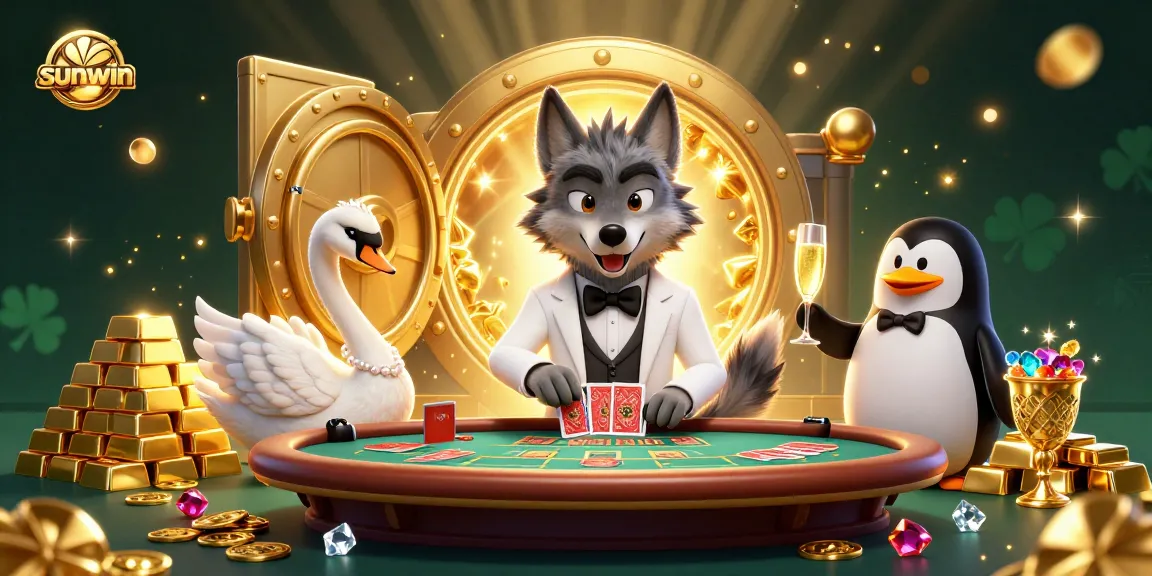 Experience thrilling gaming at Sunwin with a debonair wolf, elegant swan dealer, and penguin sommelier.