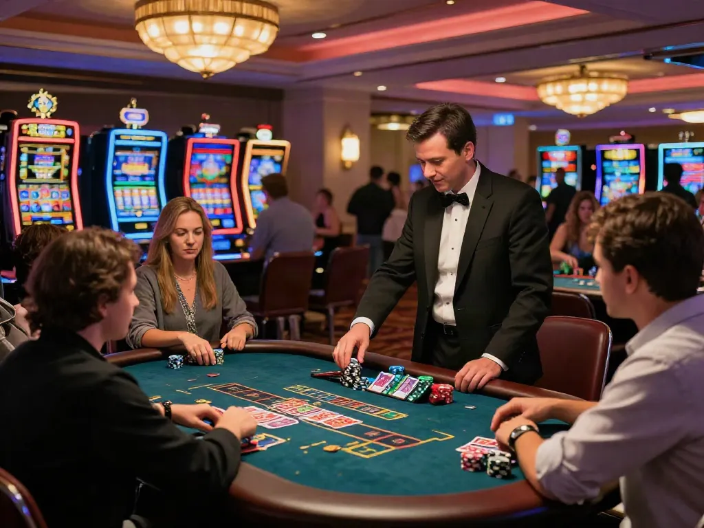 Engaging scene at sin88 nhà cái casino with players and dealer at a vibrant gaming table.