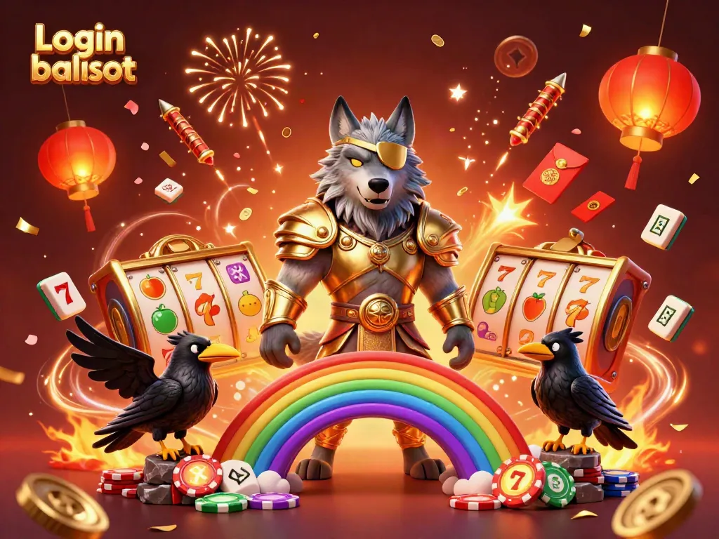 Play exciting games with Login balislot, featuring vibrant slot symbols and Norse mythology characters.
