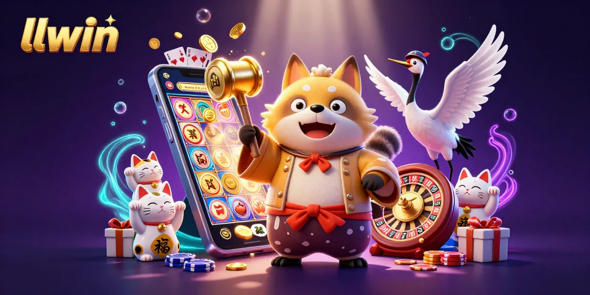 Experience the excitement of llwin with vibrant 3D casino elements showcasing jackpots and luck.