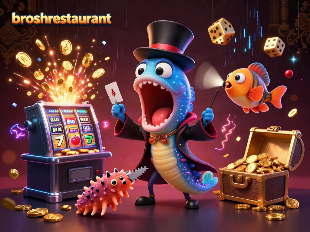 Experience thrilling card tricks by the bioluminescent gulper eel at broshrestaurant's magical casino.