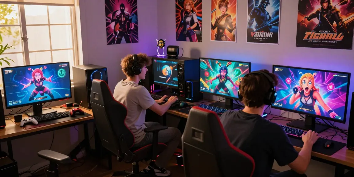 Players enjoying mind control hentai games in a vibrant gaming room, showcasing excitement and engagement.